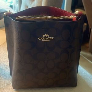 Coach Bucket Purse Maroon interior
